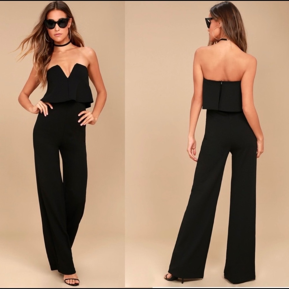 NWT Lulu’s Power of Love Black Strapless Jumpsuit (SZ M)